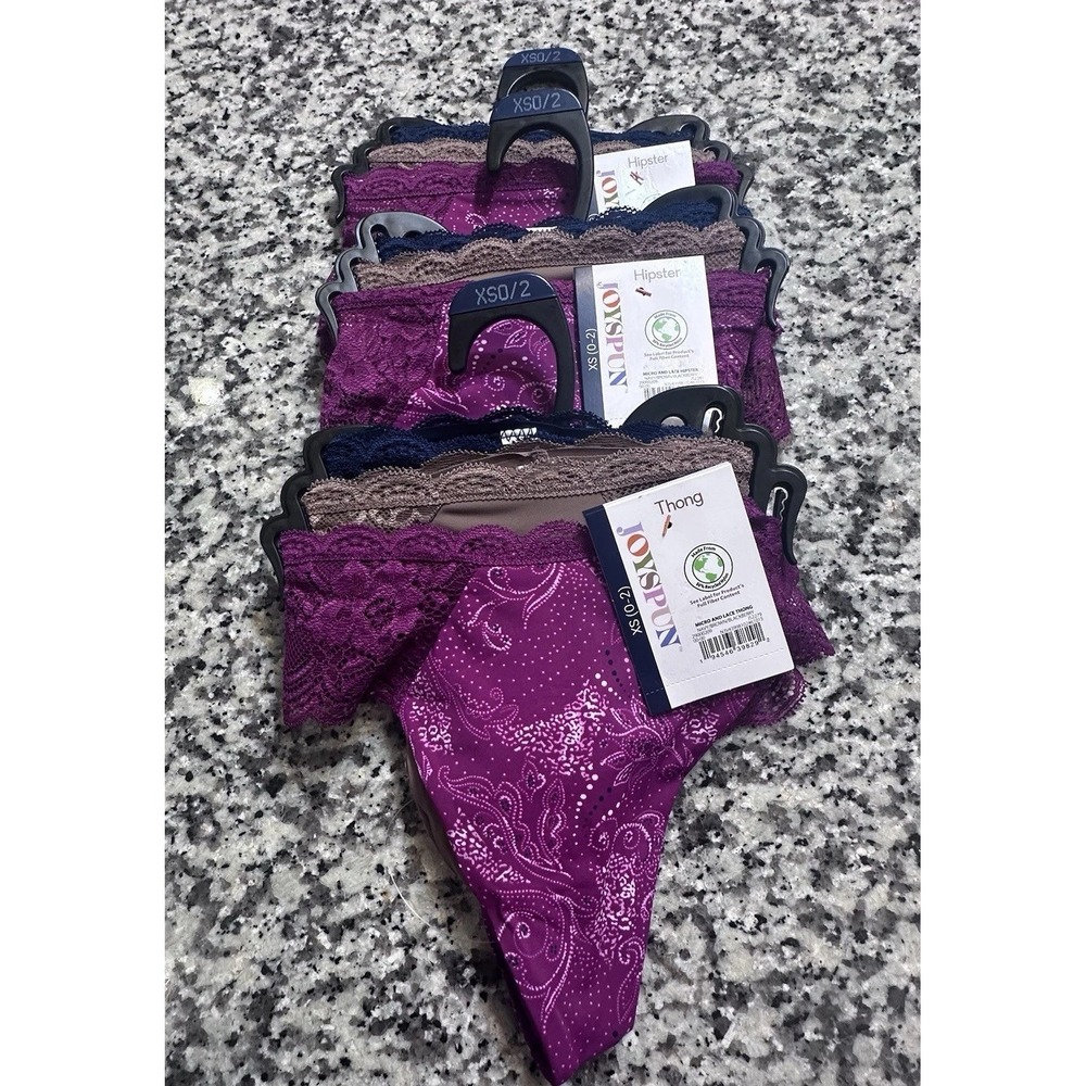 New Women's Multi Color Joyspun Microfiber & Lace  Panties,‎ 9 Pair, XS (0-2)
